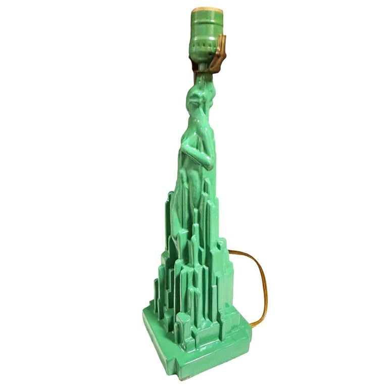 Re-editon Art Deco Frankart "Spirit of Modernism" L215 Spelter Metal Table Lamp - 5