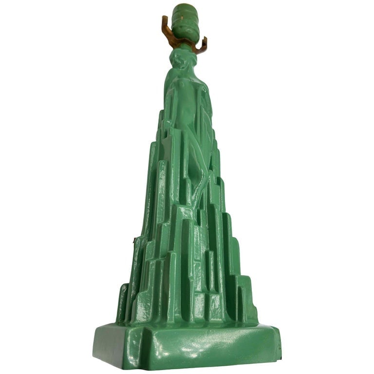 Re-editon Art Deco Frankart "Spirit of Modernism" L215 Spelter Metal Table Lamp - 6