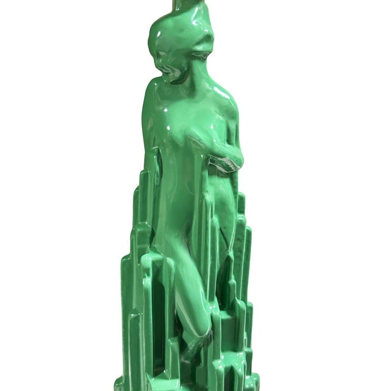 Re-editon Art Deco Frankart "Spirit of Modernism" L215 Spelter Metal Table Lamp - 8
