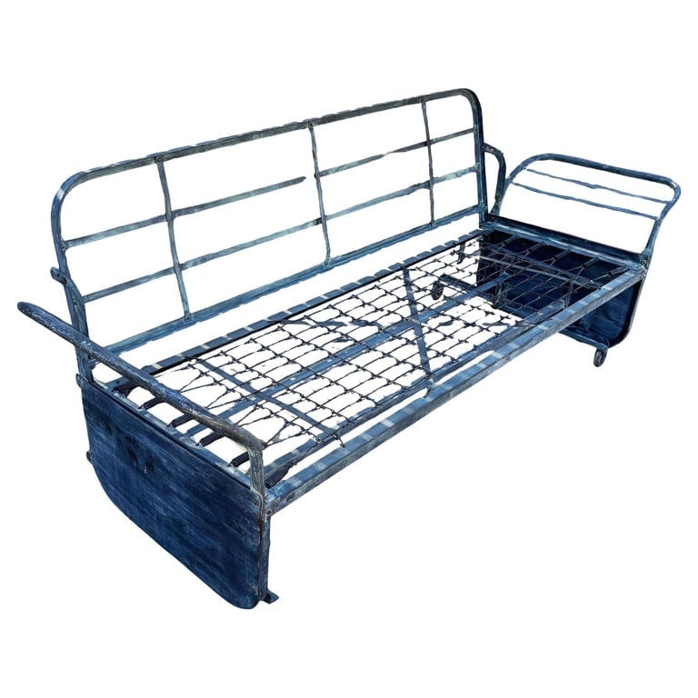 Mid-century Steel Patio Reclining/Rocking Slider 3 Seat Sofa w/ Folding Arms (1 of 9)
