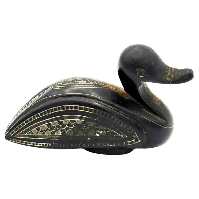 Mid-century Chinese Export Hand Carved Teak Wood Duck (1 of 5)