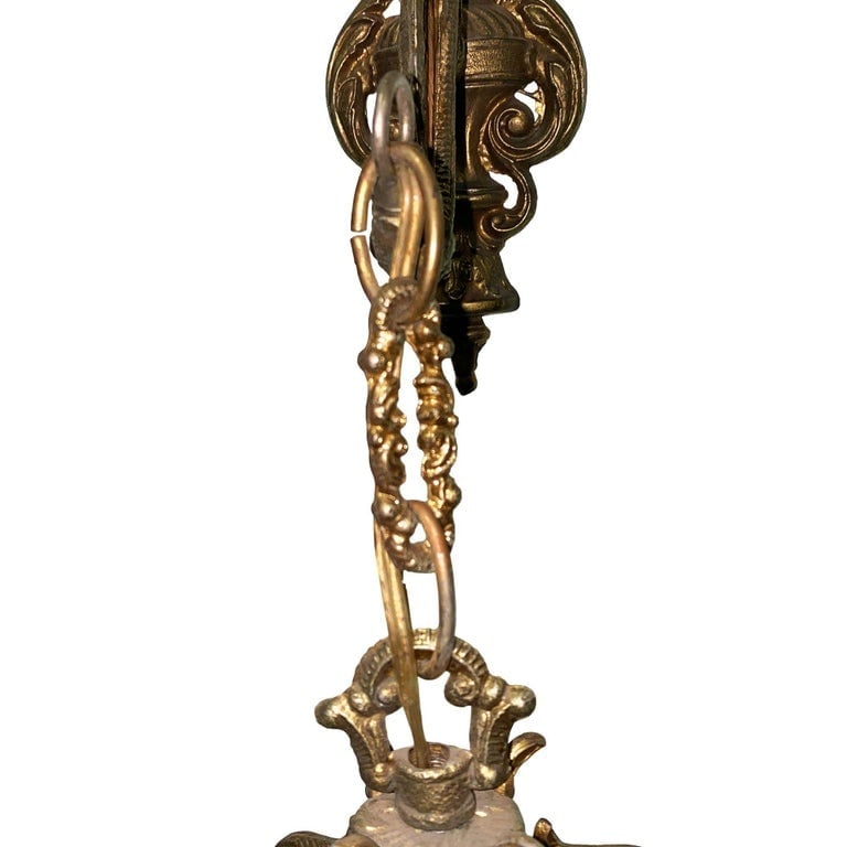 Italian Rococco Style Brass Lantern Hanging Wall Sconce w/ Etched Glass Panels - 16