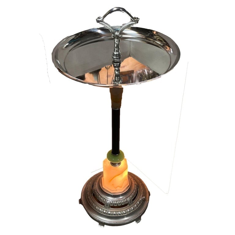 Chrome Streamline Art Deco Drink Side Glass Top Table w/ Light Up Base - 2