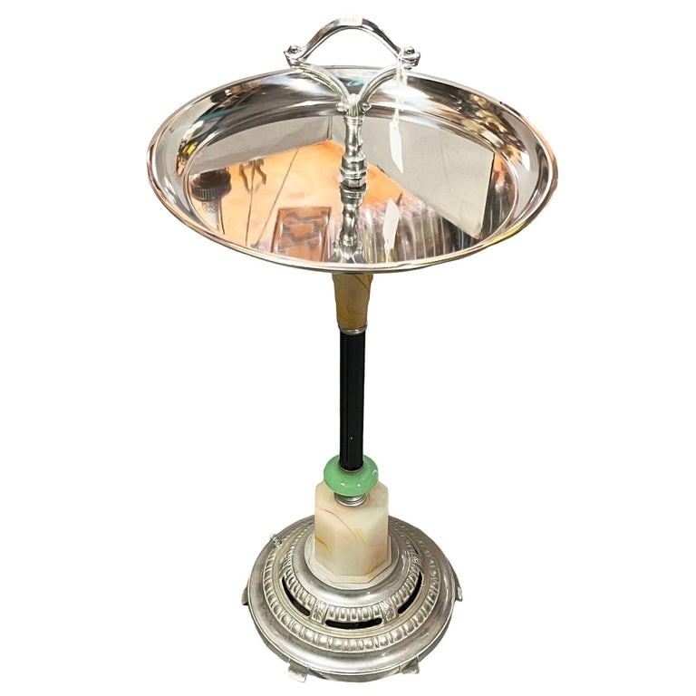 Chrome Streamline Art Deco Drink Side Glass Top Table w/ Light Up Base - 3