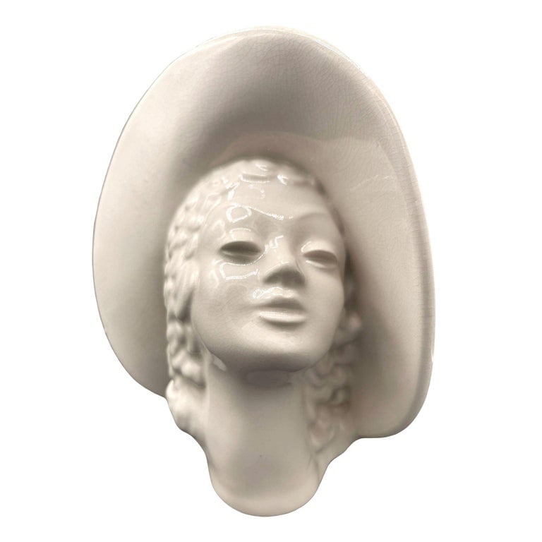 Large Art Deco Hat Lady Bust White Ceramic Planter by Royal Haeger - 2