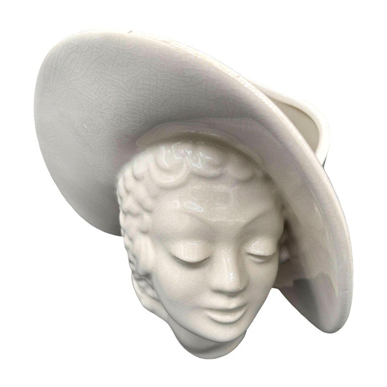 Large Art Deco Hat Lady Bust White Ceramic Planter by Royal Haeger - 3