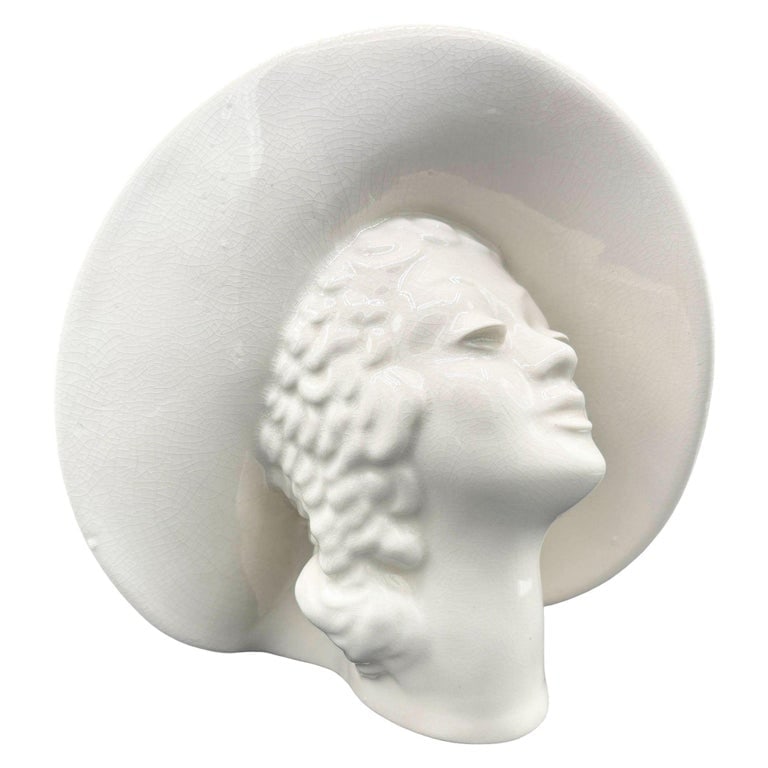 Large Art Deco Hat Lady Bust White Ceramic Planter by Royal Haeger - 5
