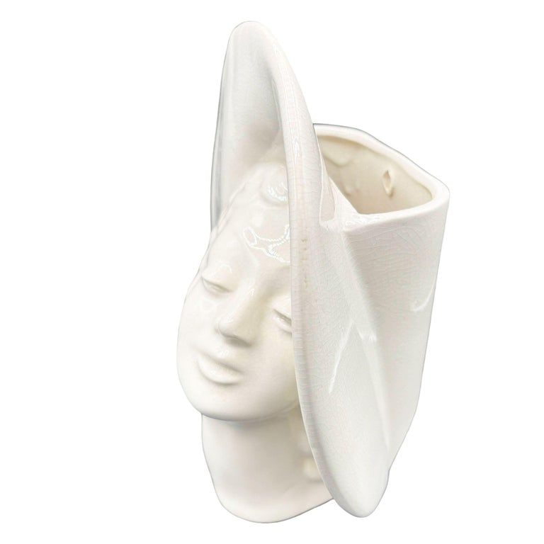 Large Art Deco Hat Lady Bust White Ceramic Planter by Royal Haeger - 6