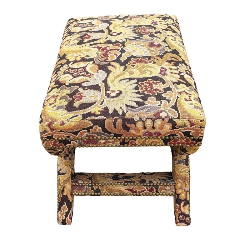 Bespoke Tapestry Upholstery X Bases Studded Nailhead Bench by Billy Baldwin - 3
