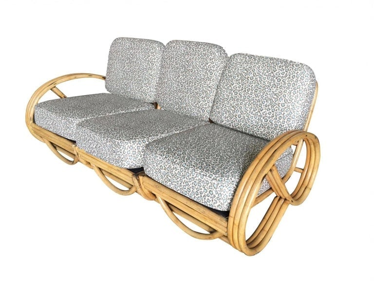 Restored Mid-century 3-strand 3/4 Round Pretzel Arm Rattan Sectional Sofa - 3
