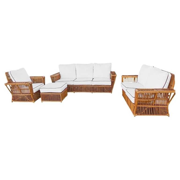 Deco Style "Presidents" Stick Reed Rattan Nantucket Sofa/Lounge Living Room Set (1 of 15)