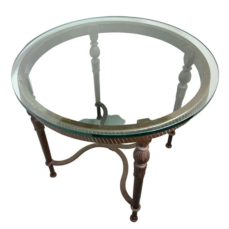 Louis XVI High Style Bronze Accent Table w/ Round Glass Top - 2