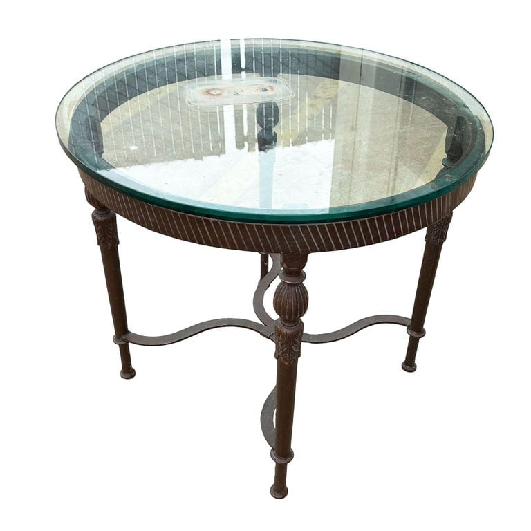 Louis XVI High Style Bronze Accent Table w/ Round Glass Top - 4