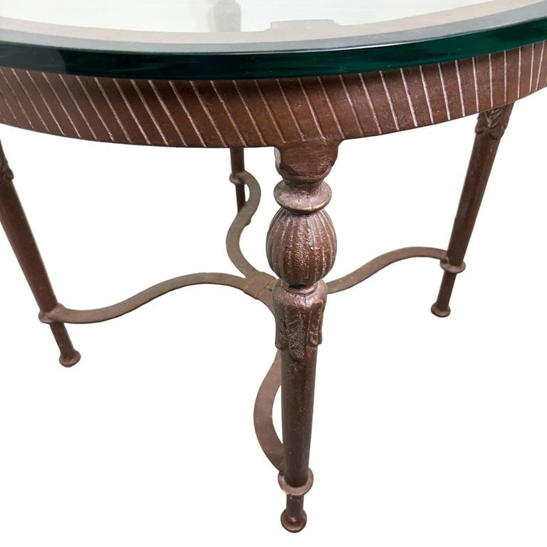 Louis XVI High Style Bronze Accent Table w/ Round Glass Top - 7