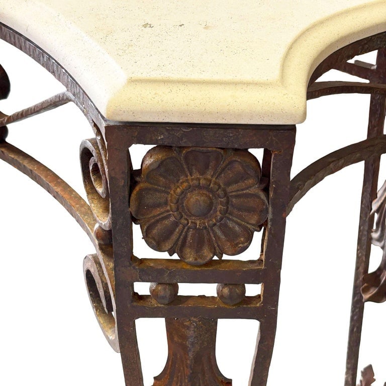 20th Century Neo-Gothic Bronze Colored Cast Iron Console w/ Carrara Marble Top - 10