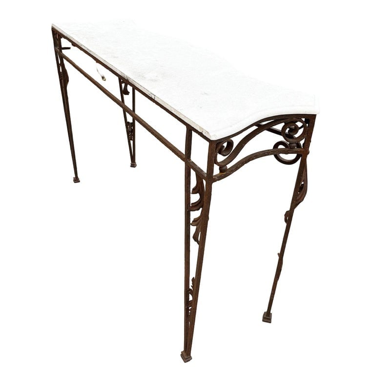 20th Century Neo-Gothic Bronze Colored Cast Iron Console w/ Carrara Marble Top - 3