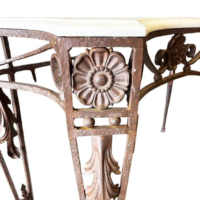 20th Century Neo-Gothic Bronze Colored Cast Iron Console w/ Carrara Marble Top - 9