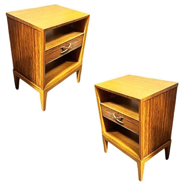 Restored Paul Frankl Combed Wood Bedside Table for Brown Saltman, Pair (1 of 6)