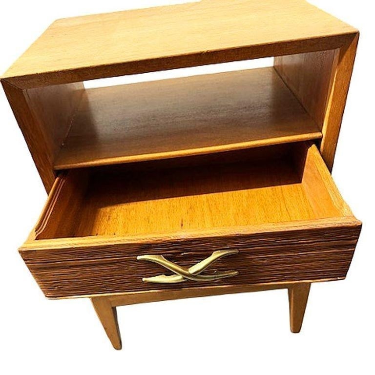 Restored Paul Frankl Combed Wood Bedside Table for Brown Saltman, Pair - 5