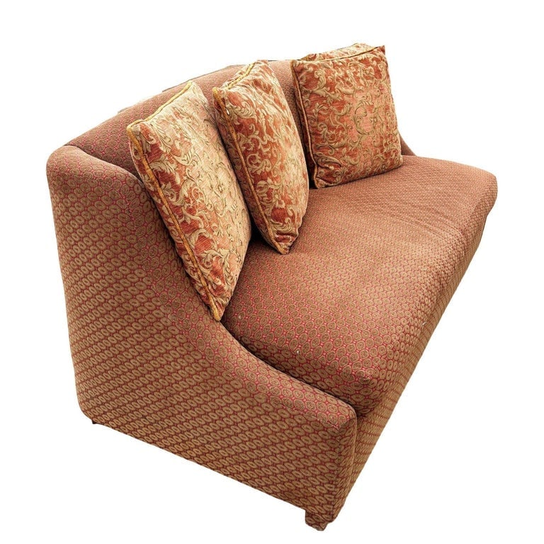 Modern Banquette Italian w/ Burgundy Olive Diamond Print Upholstery - 2