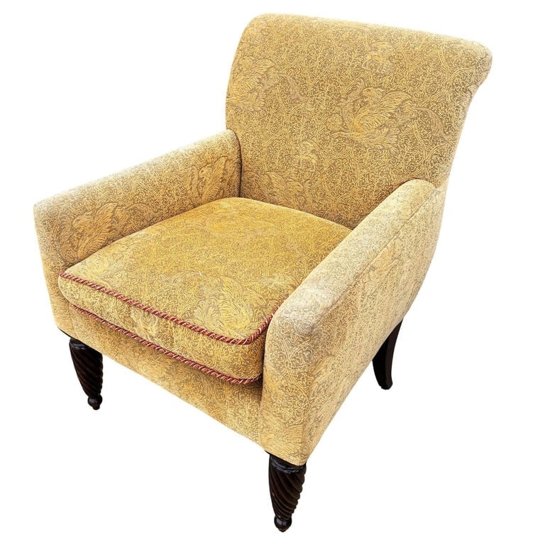 1990 Post Modern Saddle Bag Armchair Lounge w/ Yellow Foliage Pattern Upholstery - 3
