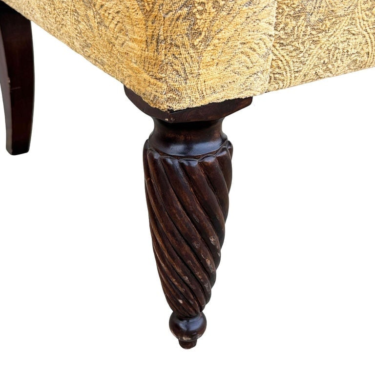 1990 Post Modern Saddle Bag Armchair Lounge w/ Yellow Foliage Pattern Upholstery - 8