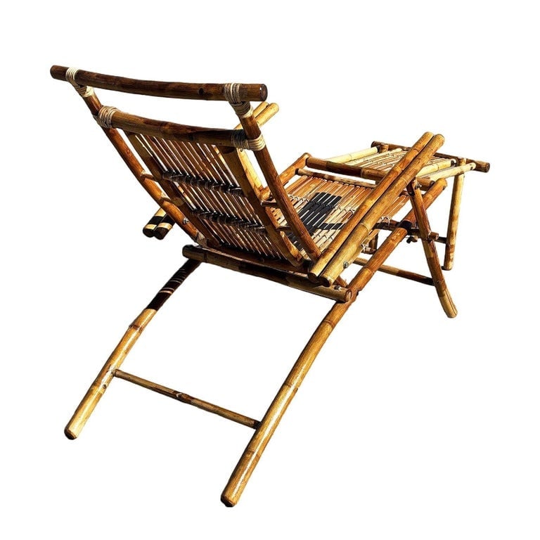 Restored Aesthetic Movement Tiger Bamboo Garden/Patio Fold Lounge Recliner, Pair - 6