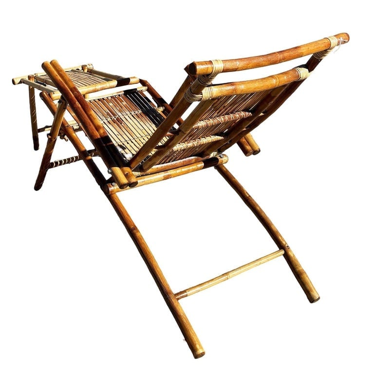 Restored Aesthetic Movement Tiger Bamboo Garden/Patio Fold Lounge Recliner, Pair - 9