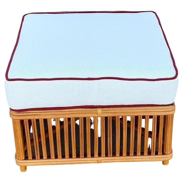 Art Deco Style "Presidents" Stick Reed Rattan Nantucket Ottoman Footstool (1 of 6)