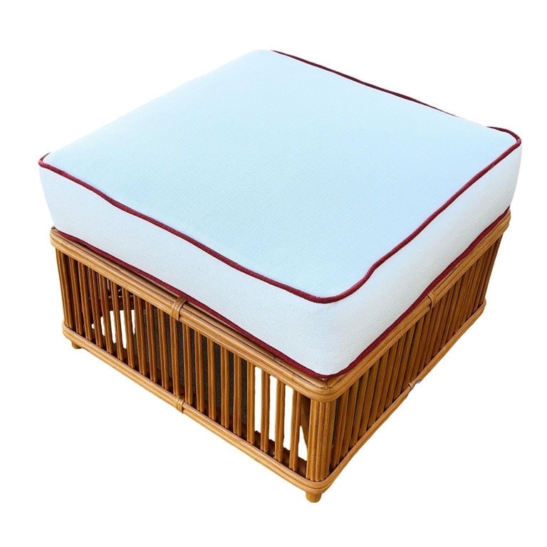 Art Deco Style "Presidents" Stick Reed Rattan Nantucket Ottoman Footstool - 3