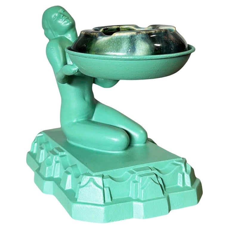 1920s Green Enamel Nuart figure Female Ashtray With McCoy Ashtray (1 of 6)
