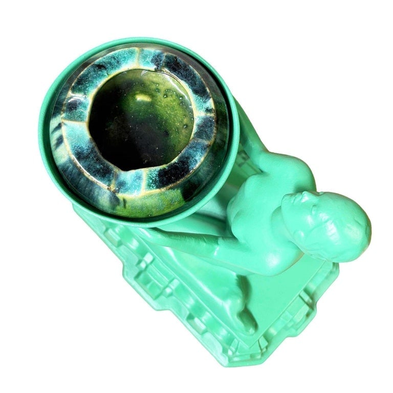1920s Green Enamel Nuart figure Female Ashtray With McCoy Ashtray - 5