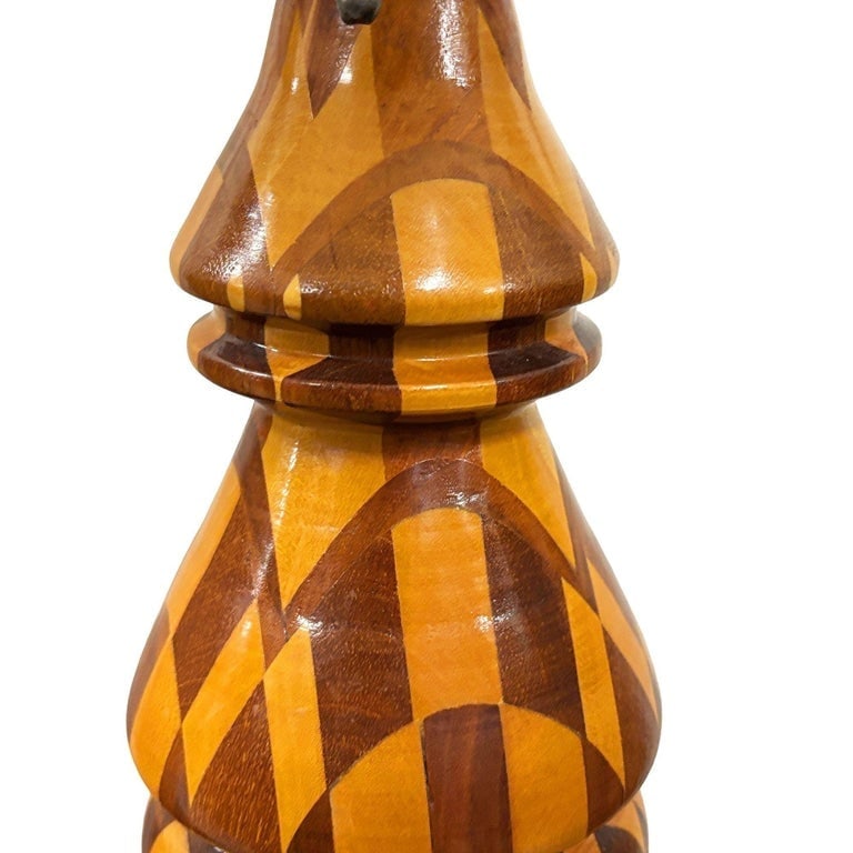 Mid-Century Hand Turned Segmented Marquetry Inlay Mosaic Table Lamp w/ Shade - 5