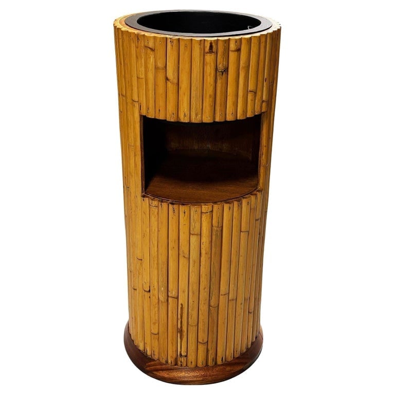 Restored Paul Frankl Style Stacked Rattan Planter Stand w/ Cubby (1 of 7)