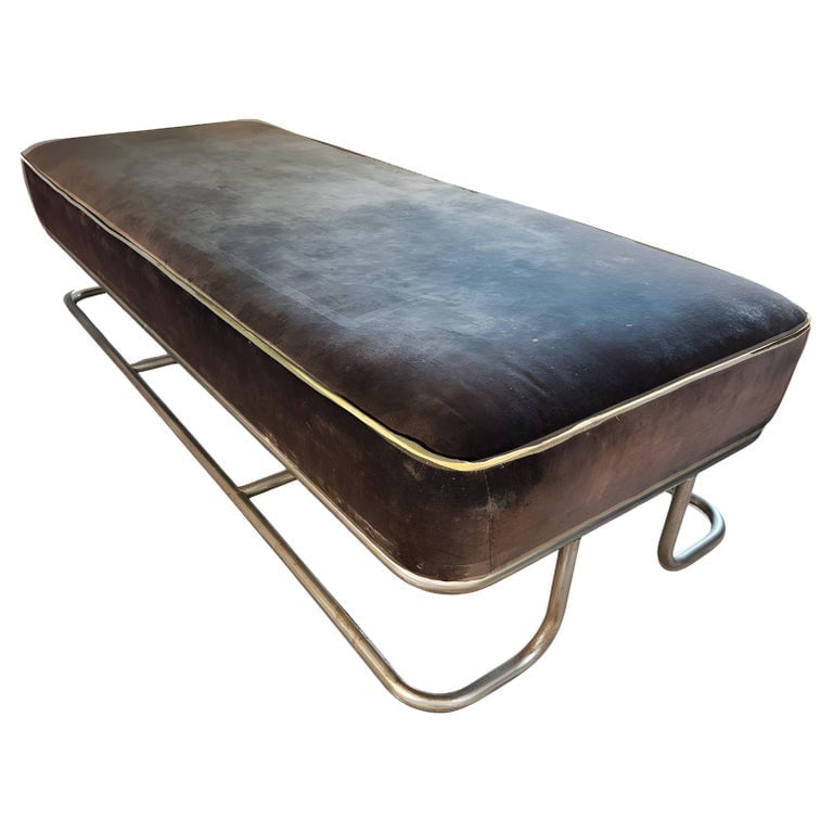 Art Deco "Steamer" Chromed Steel and Velvet Lounge/Daybed by Kem Weber for Lloyd (1 of 12)