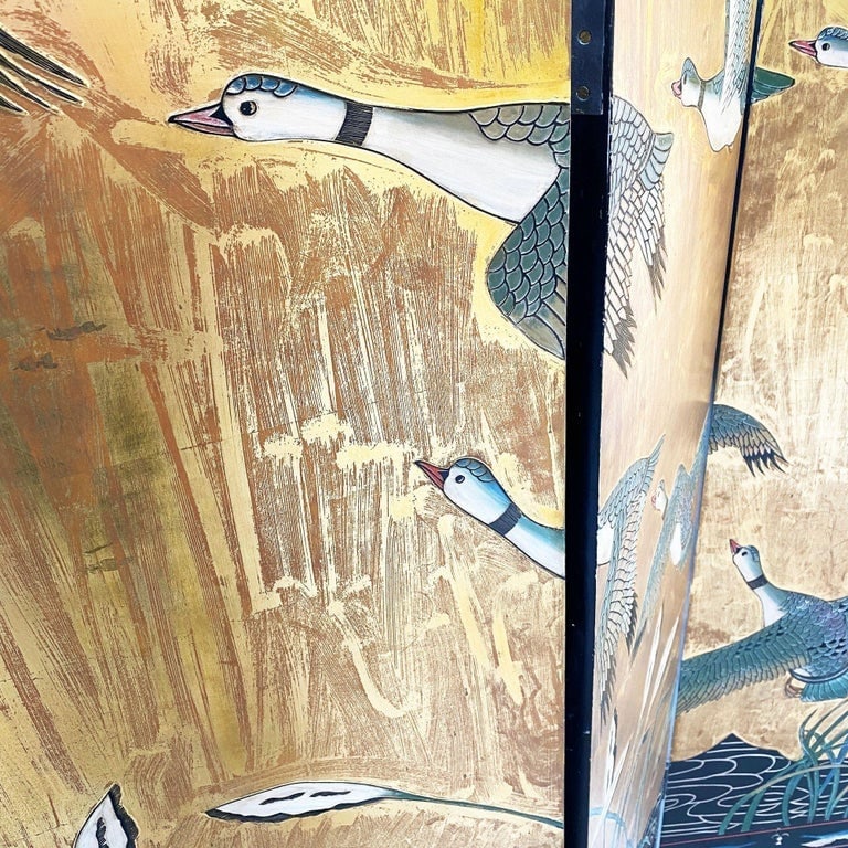 MCM Chinese Export Hand Gilded 6-Panel Geese Coromandel Screen Room Divider - 10