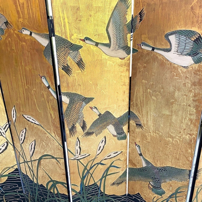 MCM Chinese Export Hand Gilded 6-Panel Geese Coromandel Screen Room Divider - 12