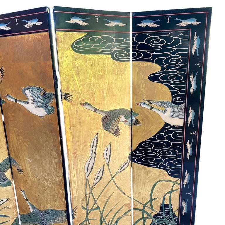 MCM Chinese Export Hand Gilded 6-Panel Geese Coromandel Screen Room Divider - 13