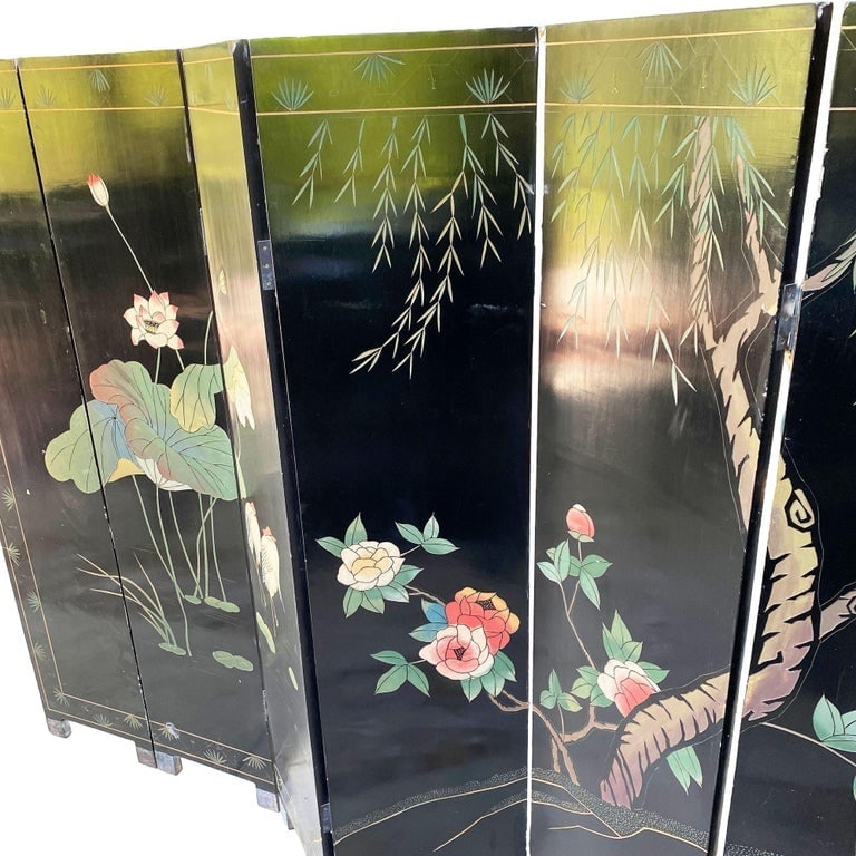 MCM Chinese Export Hand Gilded 6-Panel Geese Coromandel Screen Room Divider - 15