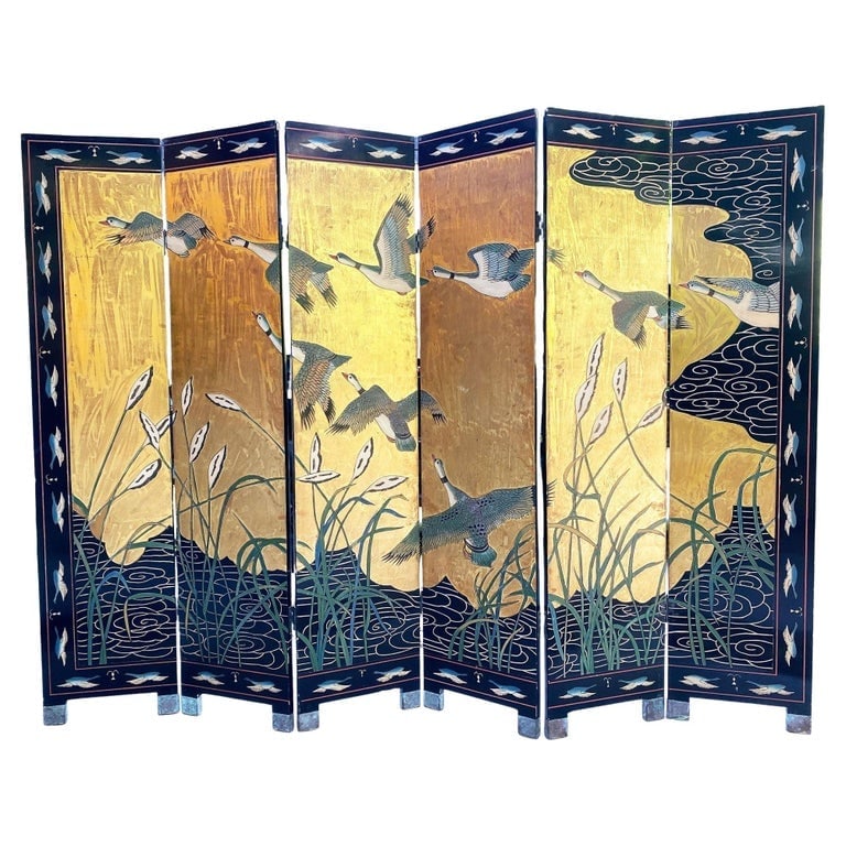 MCM Chinese Export Hand Gilded 6-Panel Geese Coromandel Screen Room Divider (1 of 20)