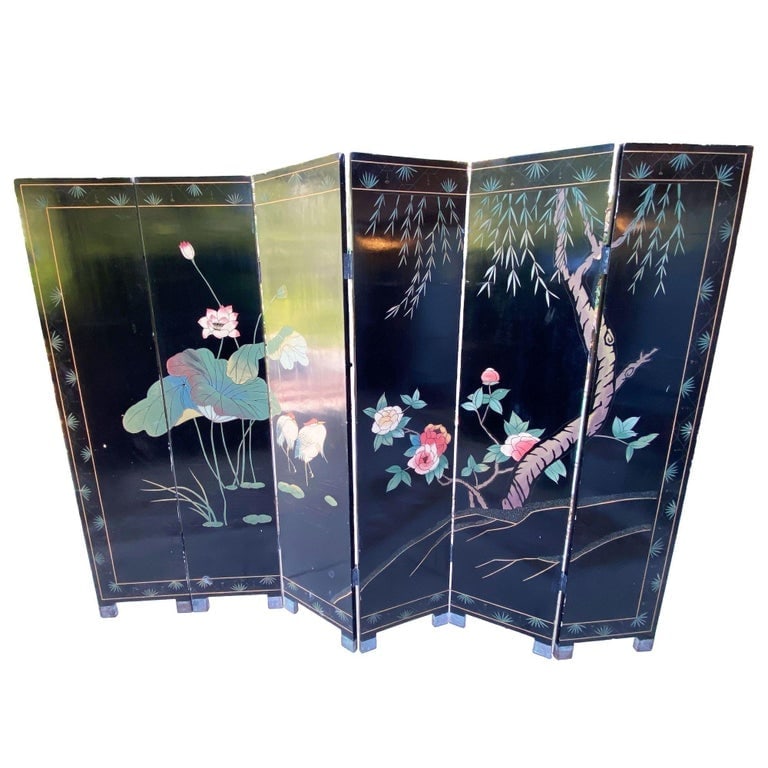 MCM Chinese Export Hand Gilded 6-Panel Geese Coromandel Screen Room Divider - 4