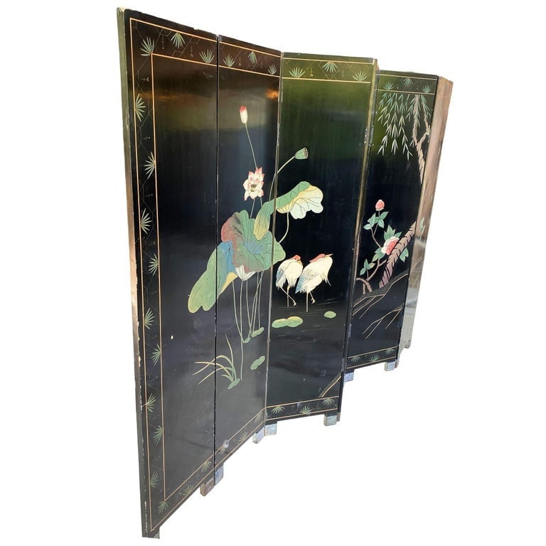 MCM Chinese Export Hand Gilded 6-Panel Geese Coromandel Screen Room Divider - 5