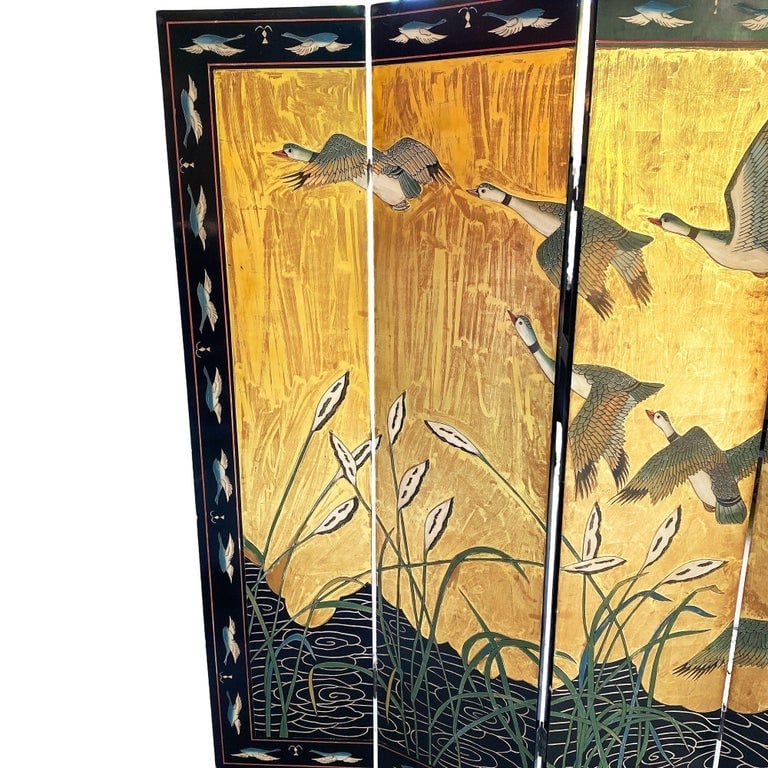 MCM Chinese Export Hand Gilded 6-Panel Geese Coromandel Screen Room Divider - 6