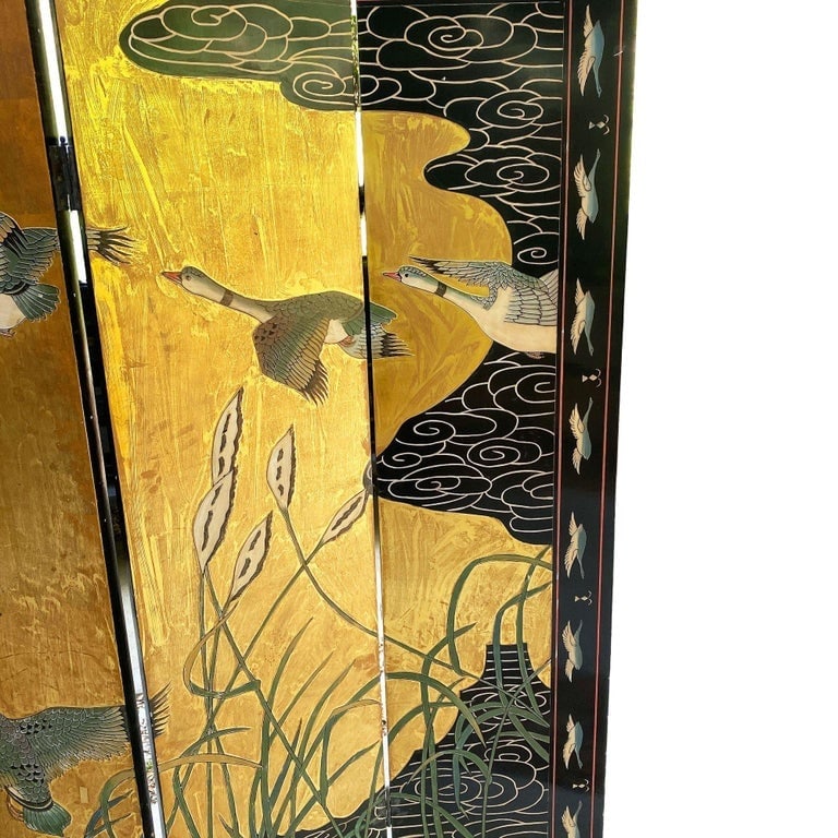 MCM Chinese Export Hand Gilded 6-Panel Geese Coromandel Screen Room Divider - 8
