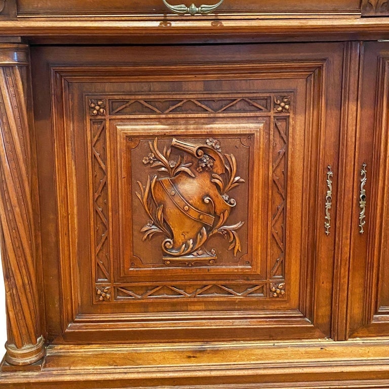 19th Century French Henry II Renaissance Carved Walnut Buffet Sideboard Cabinet - 13