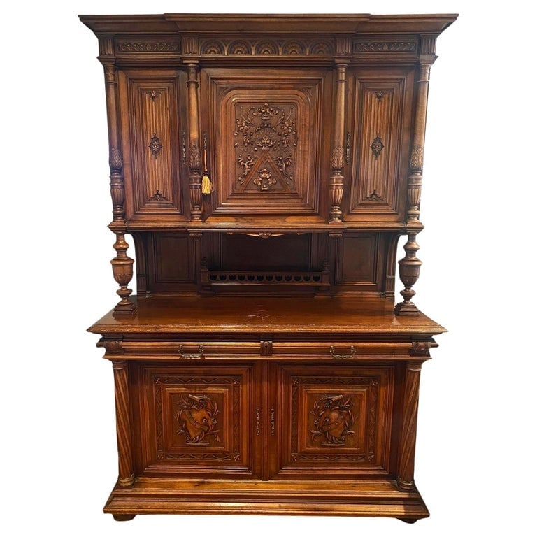 19th Century French Henry II Renaissance Carved Walnut Buffet Sideboard Cabinet (1 of 15)