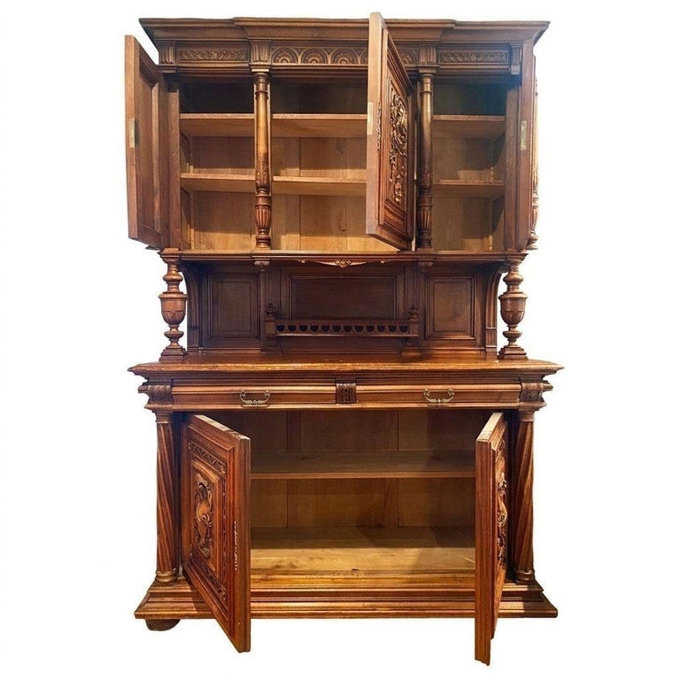 19th Century French Henry II Renaissance Carved Walnut Buffet Sideboard Cabinet - 3