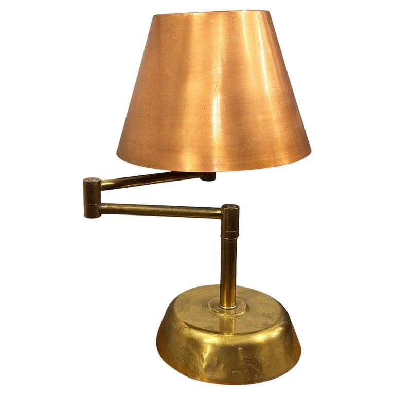 Art Deco Copper and Brass Machine Age Swing-Arm Reading Table Lamp (1 of 8)