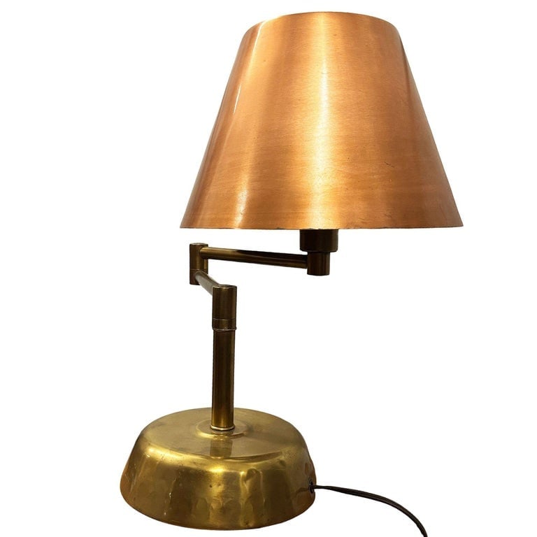 Art Deco Copper and Brass Machine Age Swing-Arm Reading Table Lamp - 2
