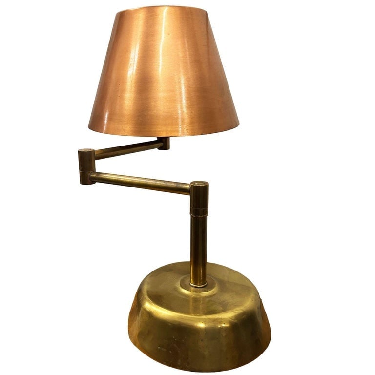 Art Deco Copper and Brass Machine Age Swing-Arm Reading Table Lamp - 4